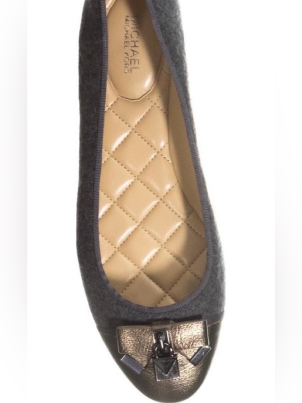 Michael Kors Gray Felt minimalist comfy Ballet Flat with Toe Accent
